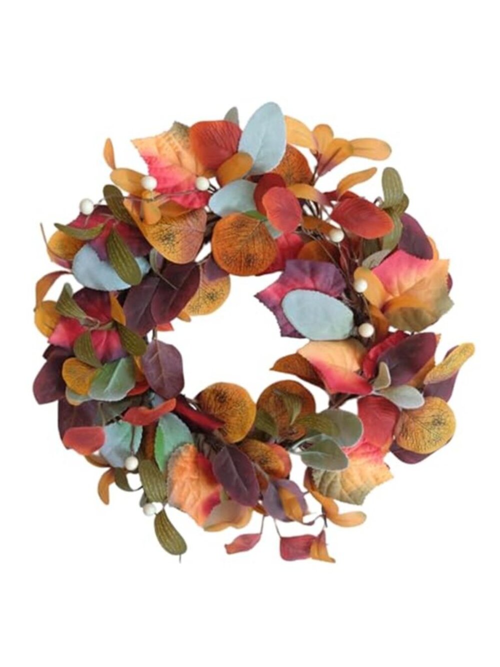 14 Inch Fall Orange Eucalyptus Small Wreath with White Berries for Front Door